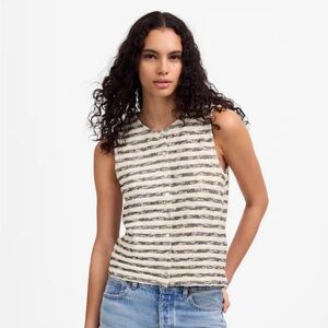 Madewell Black & White Striped Sleeveless Button-Front Tank